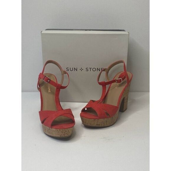 Sun + Stone Platform Dress‎ Cork Sandal 8.5 Coral Women's Adjustable Cushioned - Picture 3 of 9